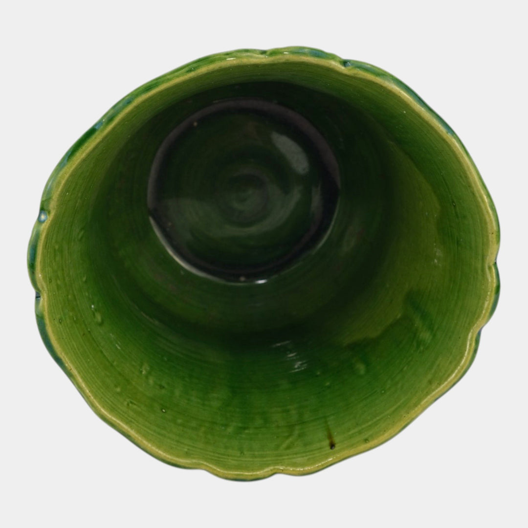 Brush McCoy Early 1900s Art Pottery Green Brown Blended Majolica Jardiniere - Just Art Pottery