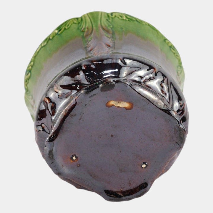 Brush McCoy Early 1900s Art Pottery Green Brown Blended Majolica Jardiniere - Just Art Pottery