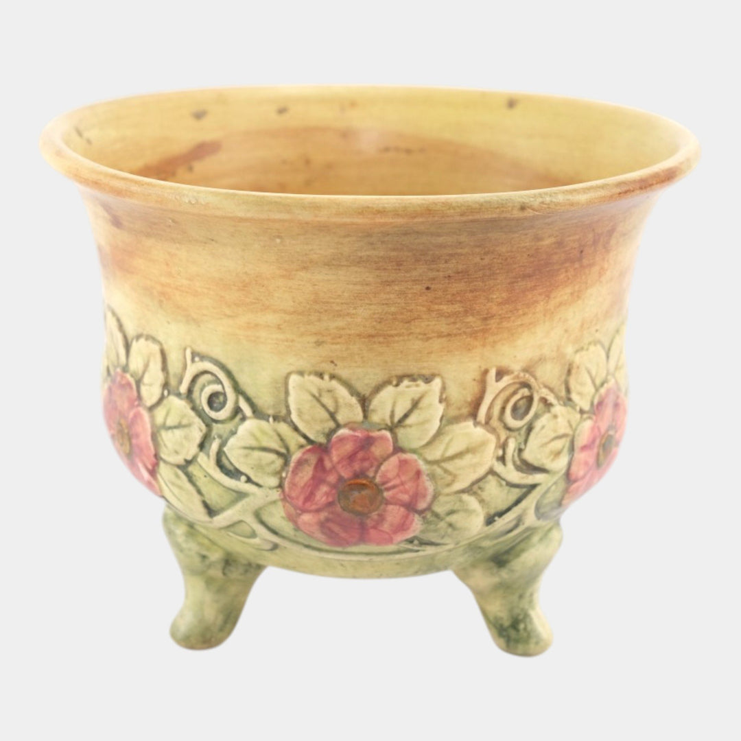 Weller Flemish 1920s Vintage Art Pottery Ceramic Brown Green Footed Jardiniere - Just Art Pottery