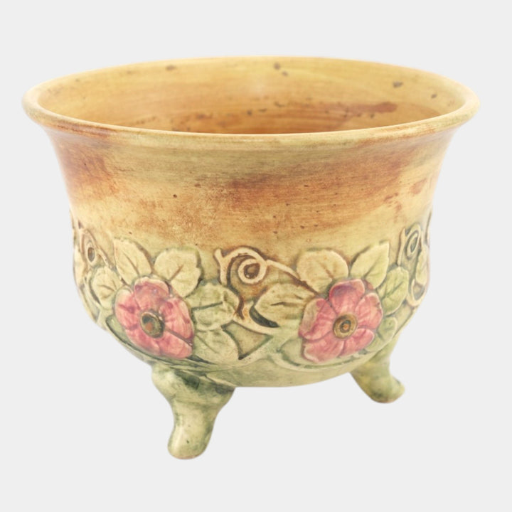 Weller Flemish 1920s Vintage Art Pottery Ceramic Brown Green Footed Jardiniere - Just Art Pottery