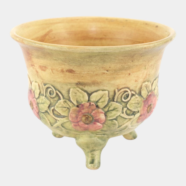 Weller Flemish 1920s Vintage Art Pottery Ceramic Brown Green Footed Jardiniere - Just Art Pottery