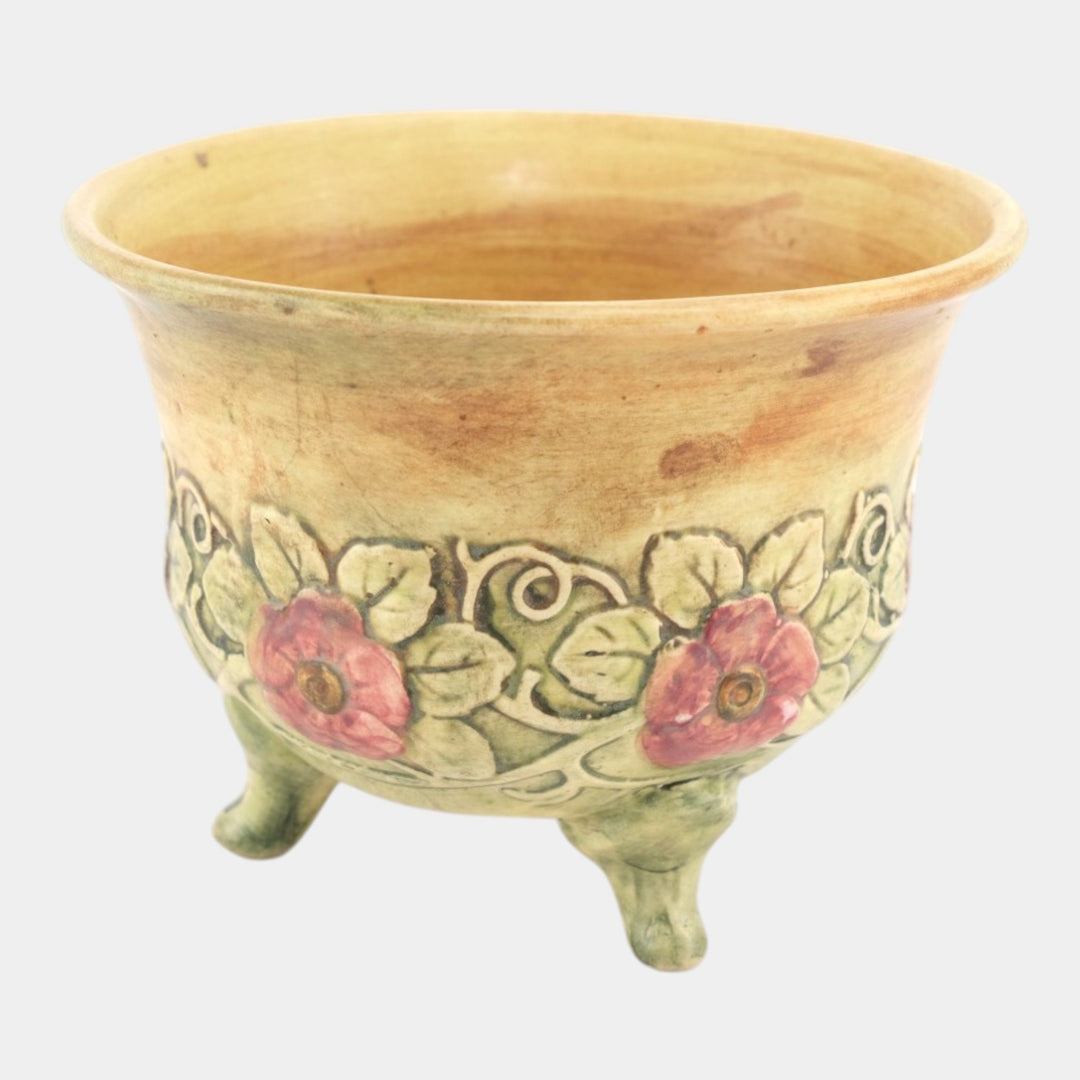 Weller Flemish 1920s Vintage Art Pottery Ceramic Brown Green Footed Jardiniere - Just Art Pottery