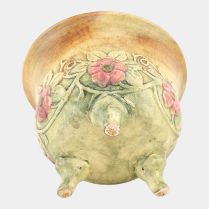 Weller Flemish 1920s Vintage Art Pottery Ceramic Brown Green Footed Jardiniere - Just Art Pottery