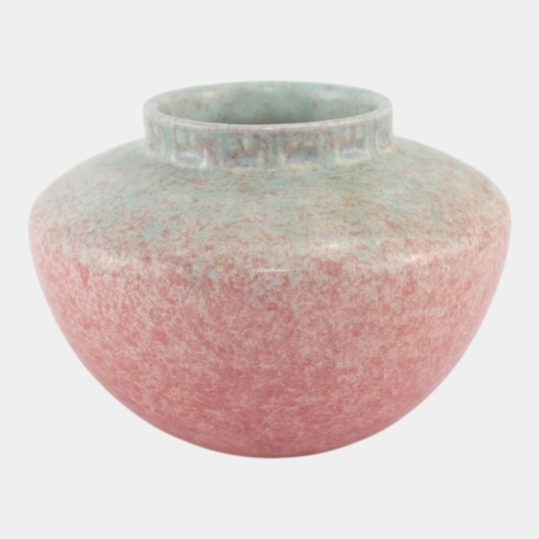 Roseville Tourmaline Mottled Pink Blue 1933 Vintage Art Deco Pottery Vase 200-4 - Just Art Pottery