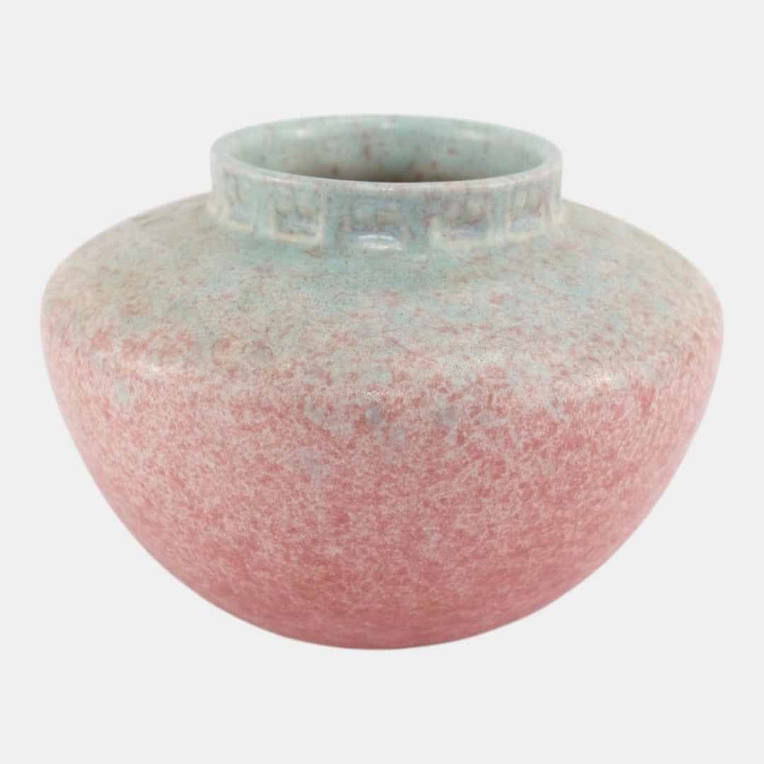 Roseville Tourmaline Mottled Pink Blue 1933 Vintage Art Deco Pottery Vase 200-4 - Just Art Pottery