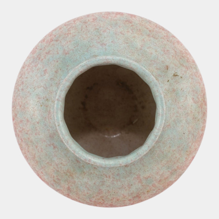 Roseville Tourmaline Mottled Pink Blue 1933 Vintage Art Deco Pottery Vase 200-4 - Just Art Pottery
