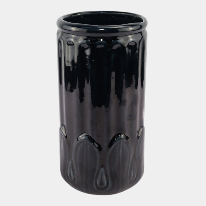 Morton Illinois Cliftwood Vintage Art Deco Pottery Black Fluted Body Vase F229 - Just Art Pottery