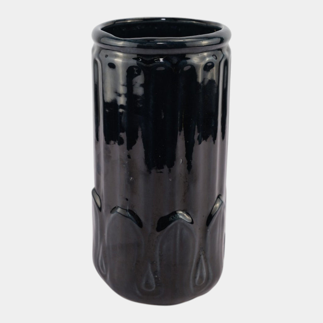 Morton Illinois Cliftwood Vintage Art Deco Pottery Black Fluted Body Vase F229 - Just Art Pottery