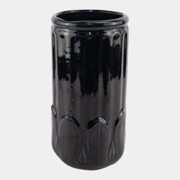 Morton Illinois Cliftwood Vintage Art Deco Pottery Black Fluted Body Vase F229 - Just Art Pottery