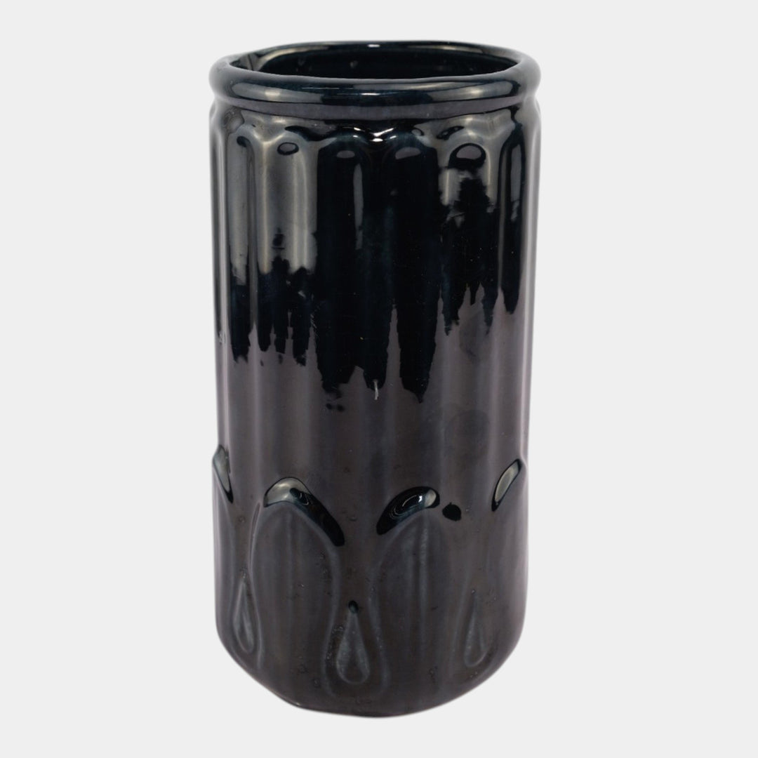Morton Illinois Cliftwood Vintage Art Deco Pottery Black Fluted Body Vase F229 - Just Art Pottery
