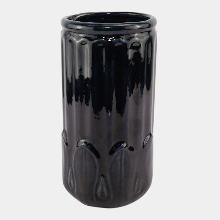Morton Illinois Cliftwood Vintage Art Deco Pottery Black Fluted Body Vase F229 - Just Art Pottery