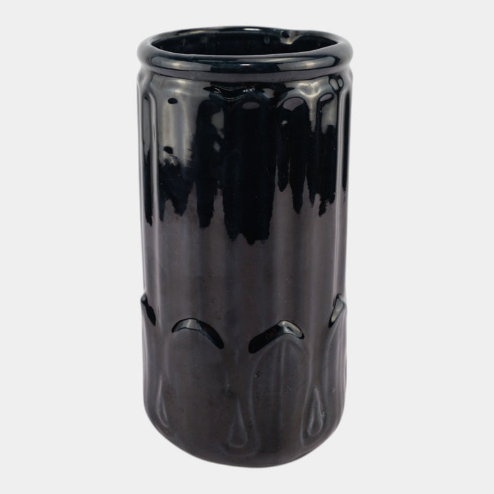 Morton Illinois Cliftwood Vintage Art Deco Pottery Black Fluted Body Vase F229 - Just Art Pottery