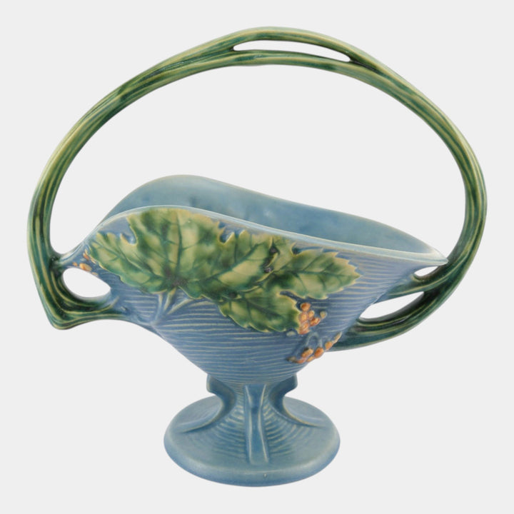 Roseville Bushberry Blue 1941 Vintage Art Pottery Ceramic Basket 372-12 - Just Art Pottery