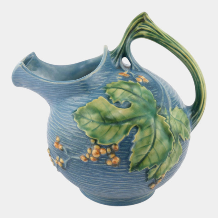 Roseville Bushberry Blue 1941 Vintage Art Pottery Ceramic Ice Lip Pitcher 1325 - Just Art Pottery