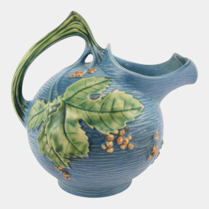 Roseville Bushberry Blue 1941 Vintage Art Pottery Ceramic Ice Lip Pitcher 1325 - Just Art Pottery
