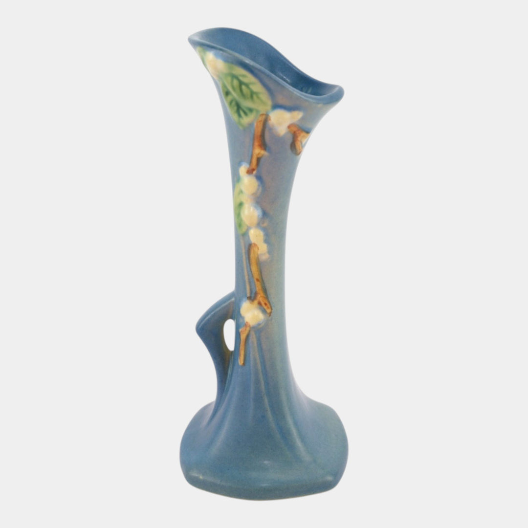 Roseville Snowberry Blue 1947 Mid Century Modern Pottery Ceramic Bud Vase 1BV-7 - Just Art Pottery
