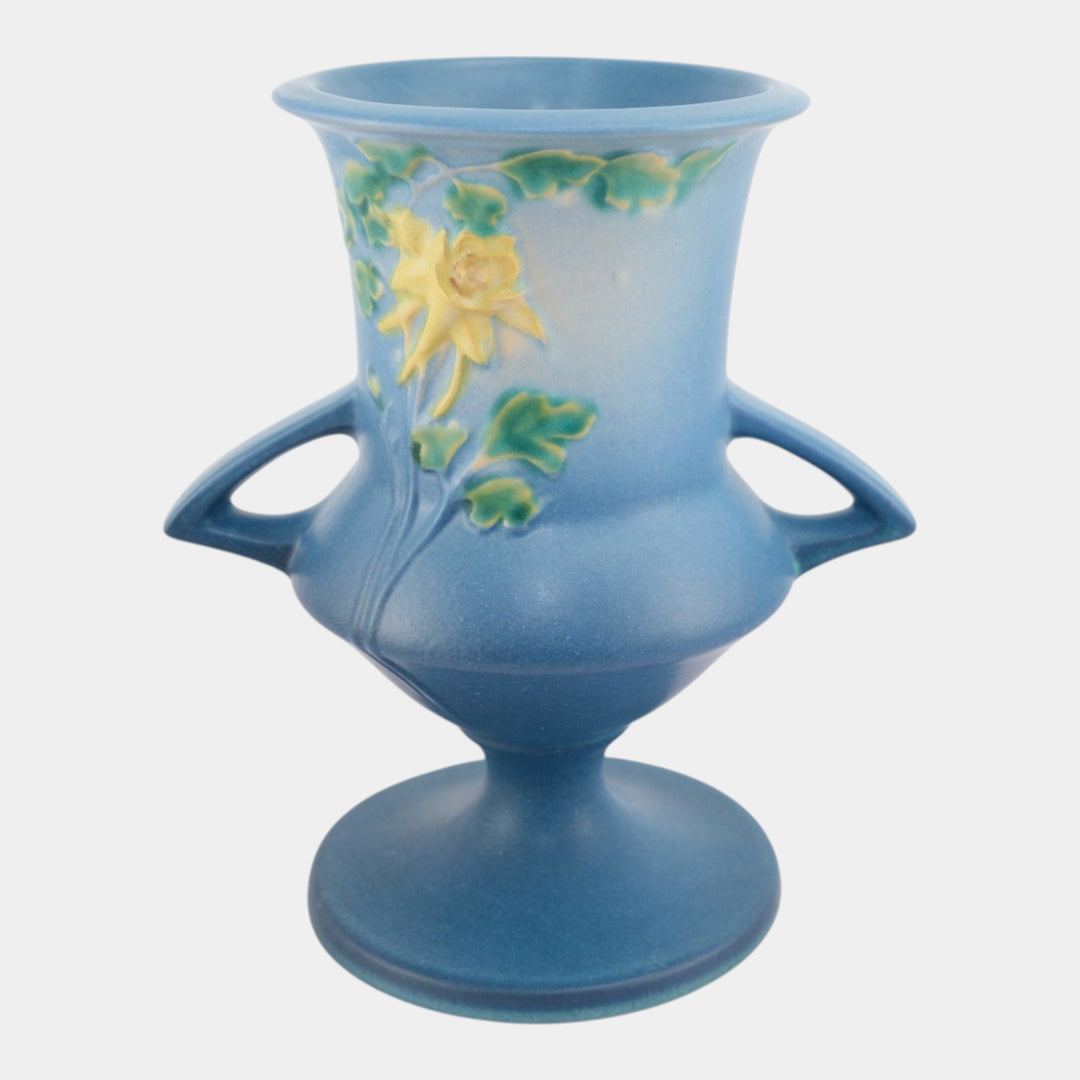 Roseville Columbine Blue 1941 Vintage Art Pottery Ceramic Handled Vase 151-8 - Just Art Pottery