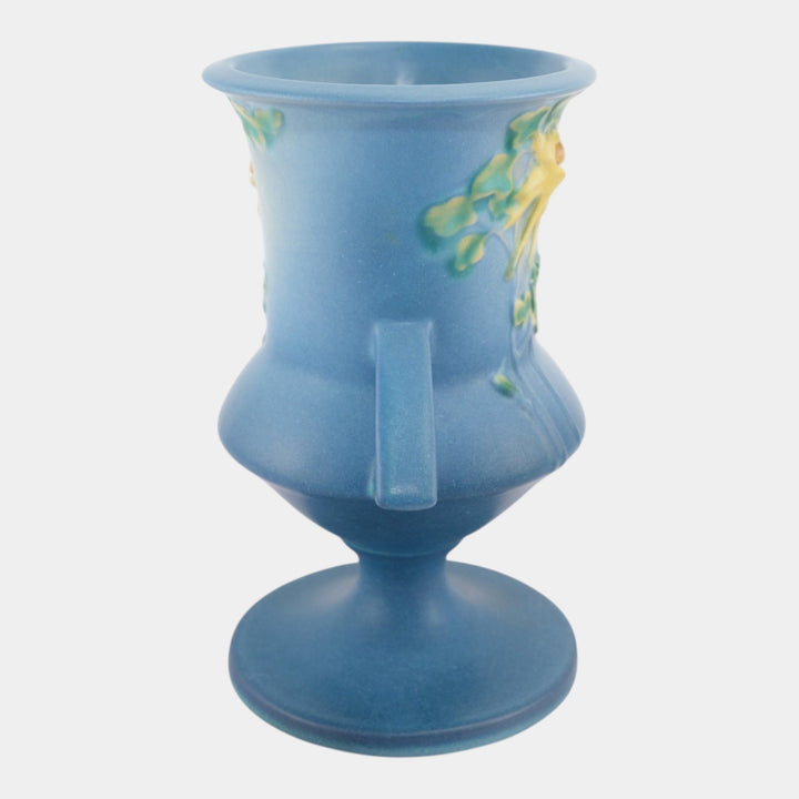 Roseville Columbine Blue 1941 Vintage Art Pottery Ceramic Handled Vase 151-8 - Just Art Pottery