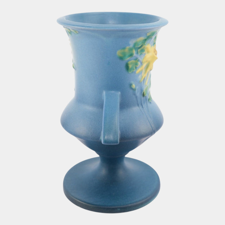 Roseville Columbine Blue 1941 Vintage Art Pottery Ceramic Handled Vase 151-8 - Just Art Pottery