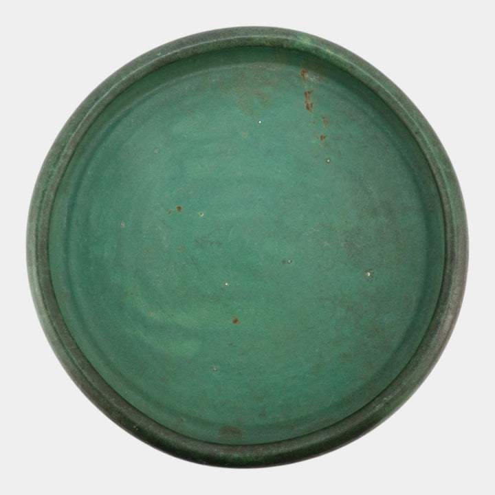 Zanesville Stoneware 1930s Vintage Arts And Craft Pottery Green Large Bowl 113 - Just Art Pottery