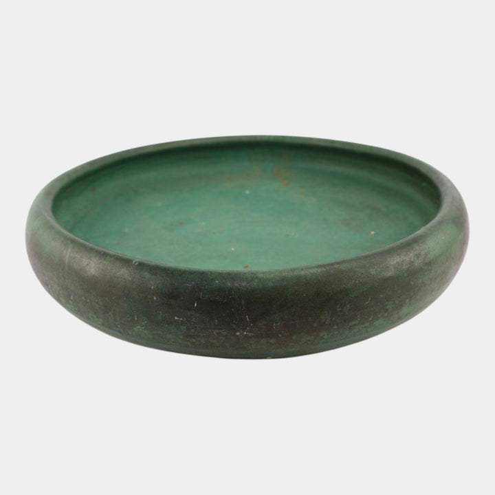 Zanesville Stoneware 1930s Vintage Arts And Craft Pottery Green Large Bowl 113 - Just Art Pottery