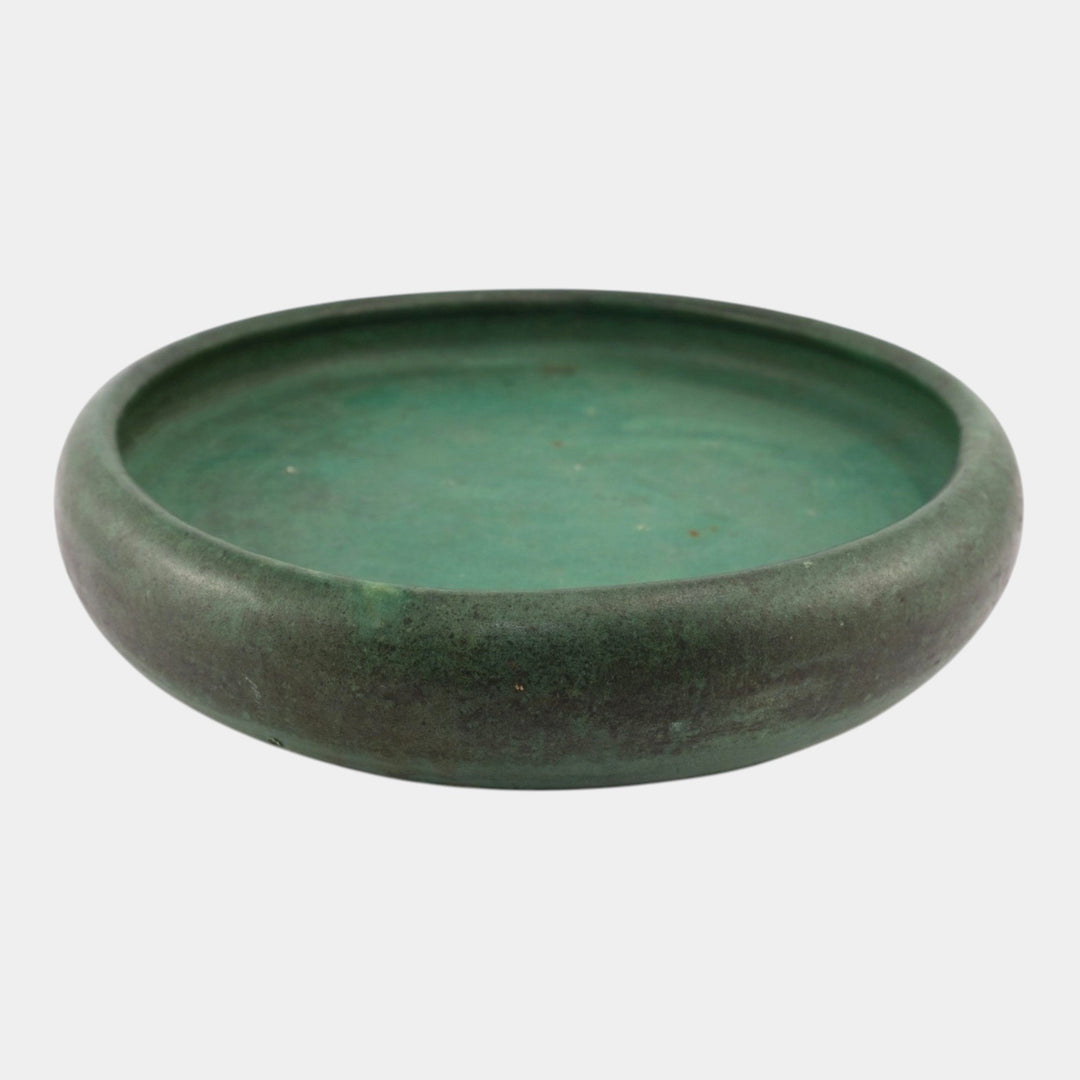 Zanesville Stoneware 1930s Vintage Arts And Craft Pottery Green Large Bowl 113 - Just Art Pottery