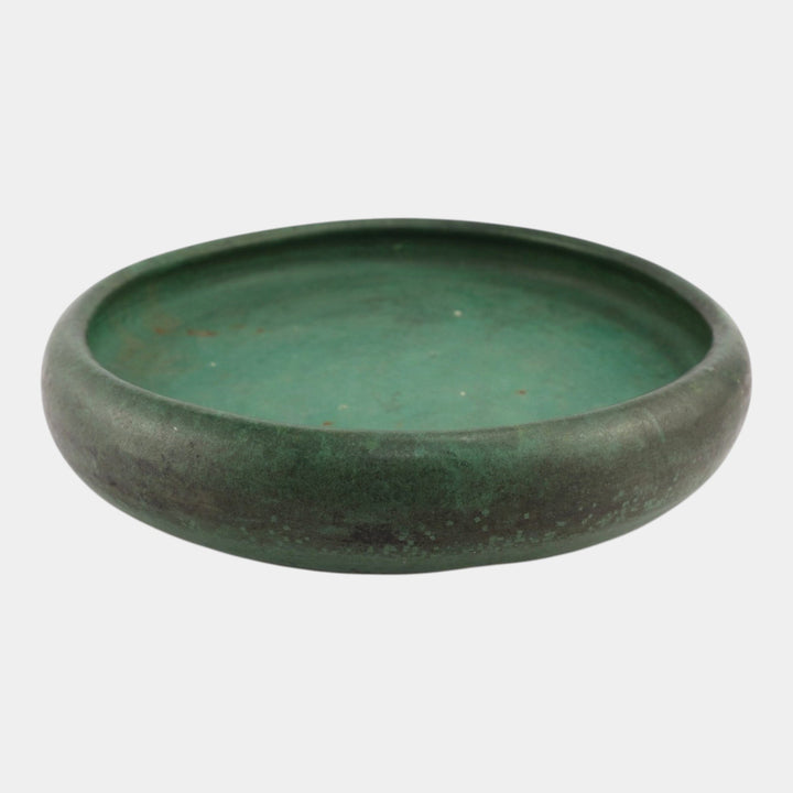 Zanesville Stoneware 1930s Vintage Arts And Craft Pottery Green Large Bowl 113 - Just Art Pottery
