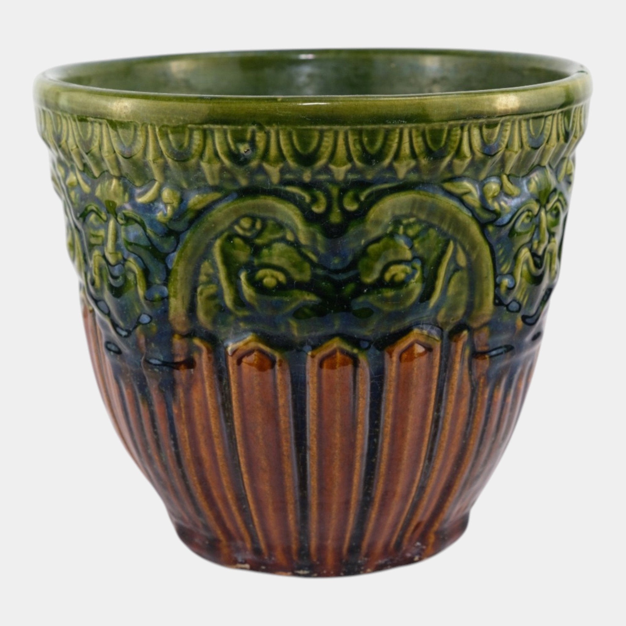 Brush McCoy 1927 Art Pottery Green Brown Blended Majolica Satyr
