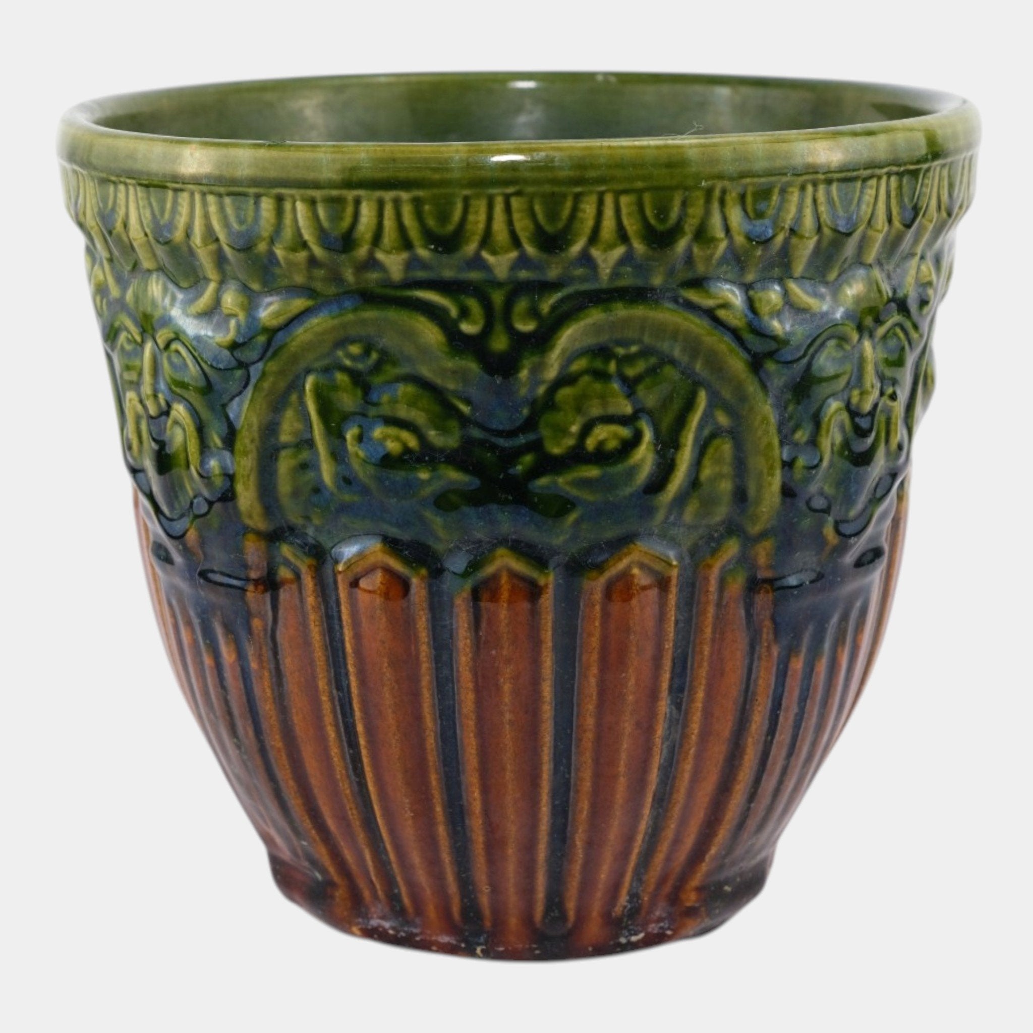 Brush McCoy 1927 Art Pottery Green Brown Blended Majolica Satyr