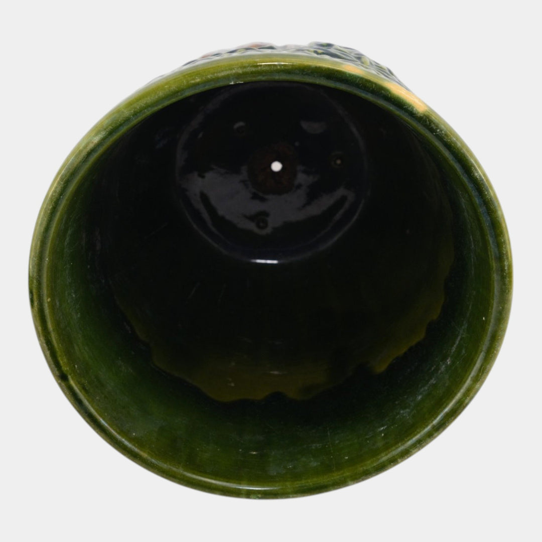 Brush McCoy 1927 Art Pottery Green Brown Blended Majolica Satyr Face Jardiniere - Just Art Pottery