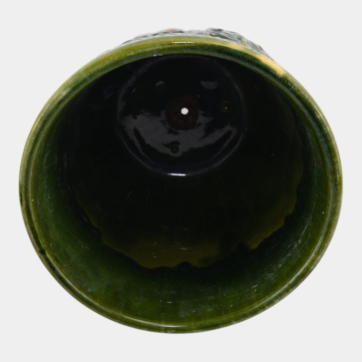 Brush McCoy 1927 Art Pottery Green Brown Blended Majolica Satyr Face Jardiniere - Just Art Pottery