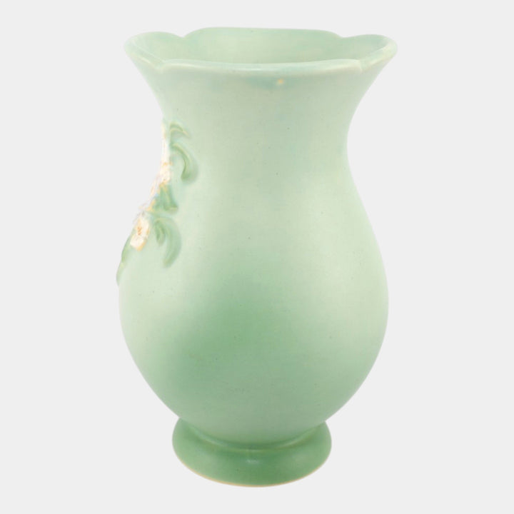 Weller Gloria 1930s Vintage Art Pottery Floral Green Ceramic Baluster Vase G-8 - Just Art Pottery