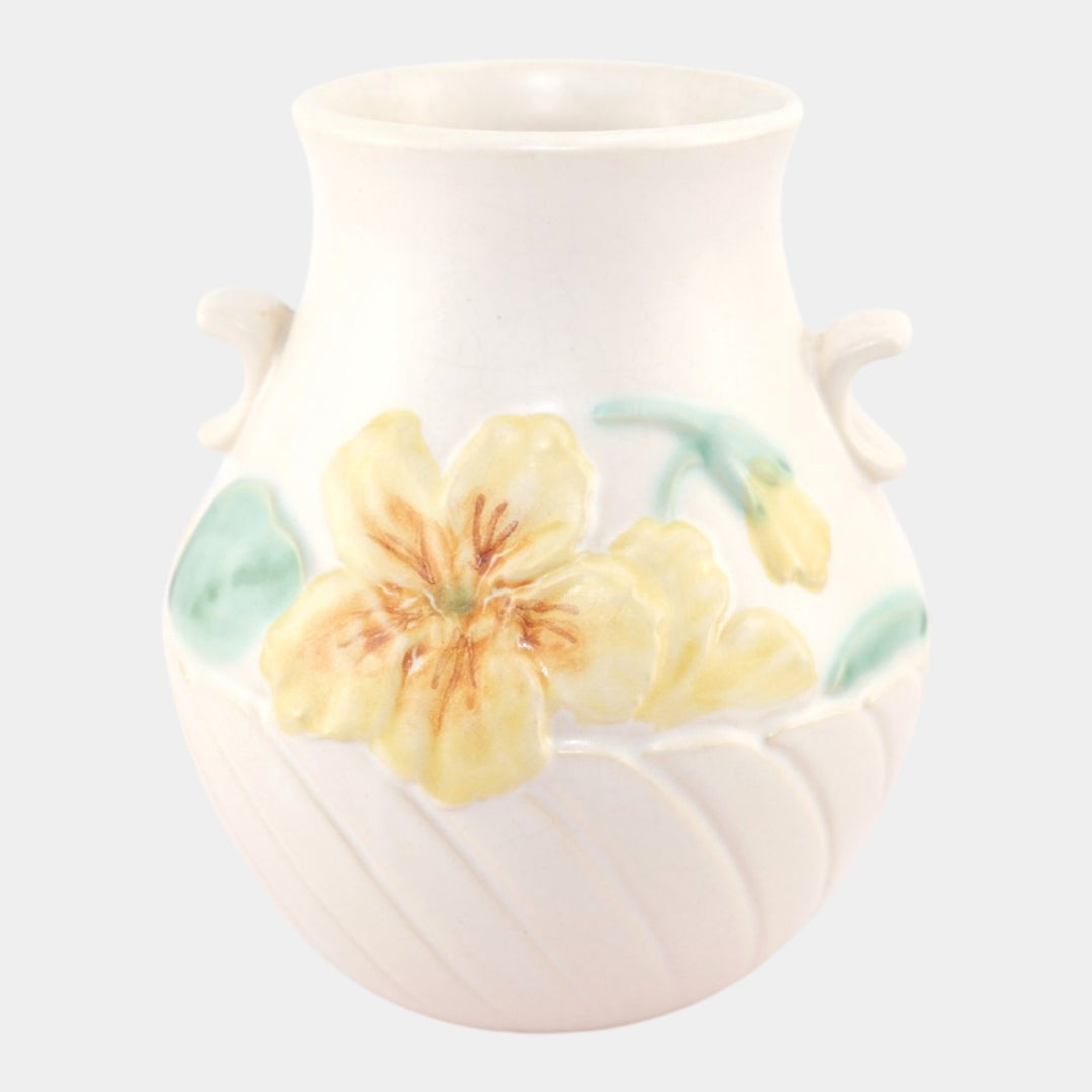 Weller Mi-Flo 1930s Vintage Art Deco White Yellow Floral Ceramic Vase M-4 - Just Art Pottery
