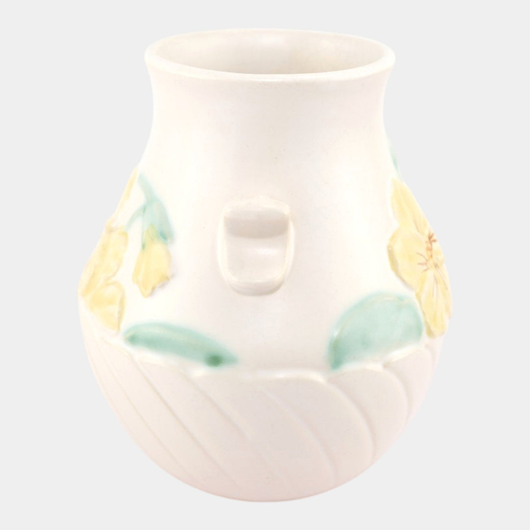 Weller Mi-Flo 1930s Vintage Art Deco White Yellow Floral Ceramic Vase M-4 - Just Art Pottery