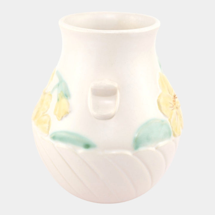 Weller Mi-Flo 1930s Vintage Art Deco White Yellow Floral Ceramic Vase M-4 - Just Art Pottery