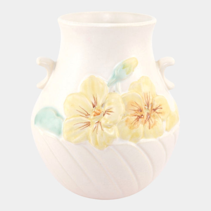 Weller Mi-Flo 1930s Vintage Art Deco White Yellow Floral Ceramic Vase M-4 - Just Art Pottery