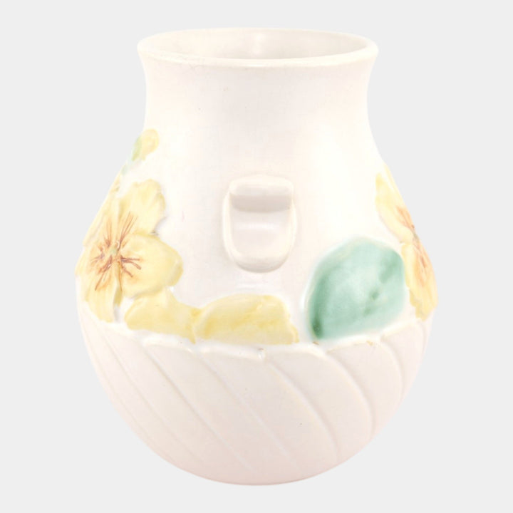Weller Mi-Flo 1930s Vintage Art Deco White Yellow Floral Ceramic Vase M-4 - Just Art Pottery