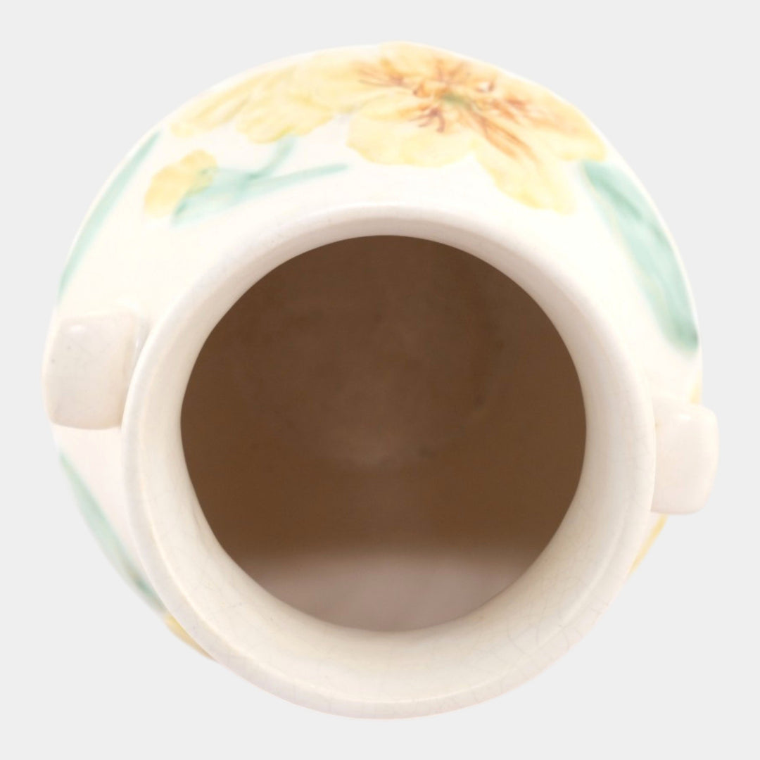 Weller Mi-Flo 1930s Vintage Art Deco White Yellow Floral Ceramic Vase M-4 - Just Art Pottery