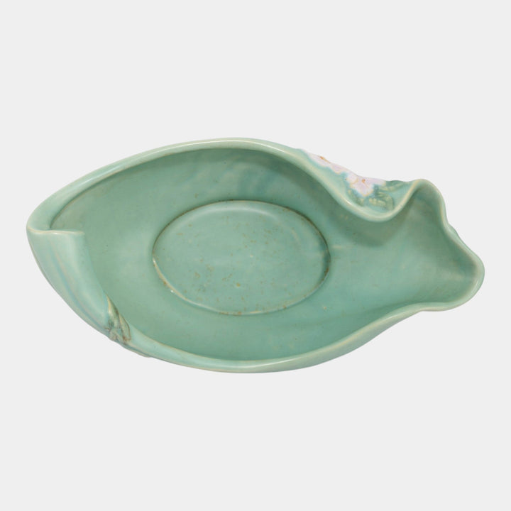 Weller Delsa 1930s Vintage Art Deco Pottery Green Ceramic Console Bowl F-11 - Just Art Pottery