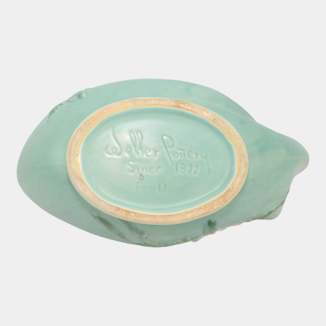 Weller Delsa 1930s Vintage Art Deco Pottery Green Ceramic Console Bowl F-11 - Just Art Pottery