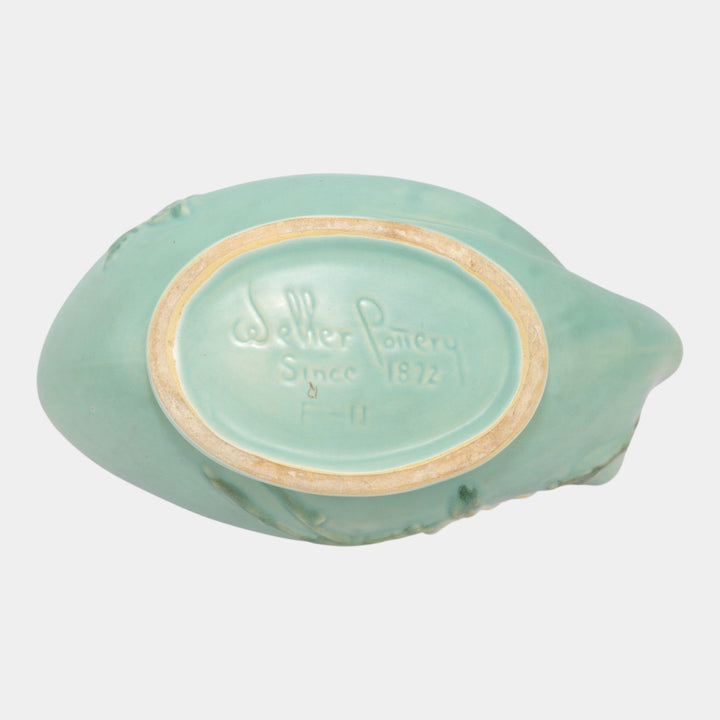 Weller Delsa 1930s Vintage Art Deco Pottery Green Ceramic Console Bowl F-11 - Just Art Pottery