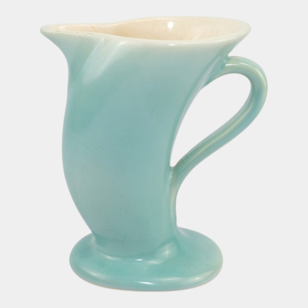 Weller Ivoris 1930s Vintage Art Deco Pottery Blue Ceramic Handled Pitcher - Just Art Pottery