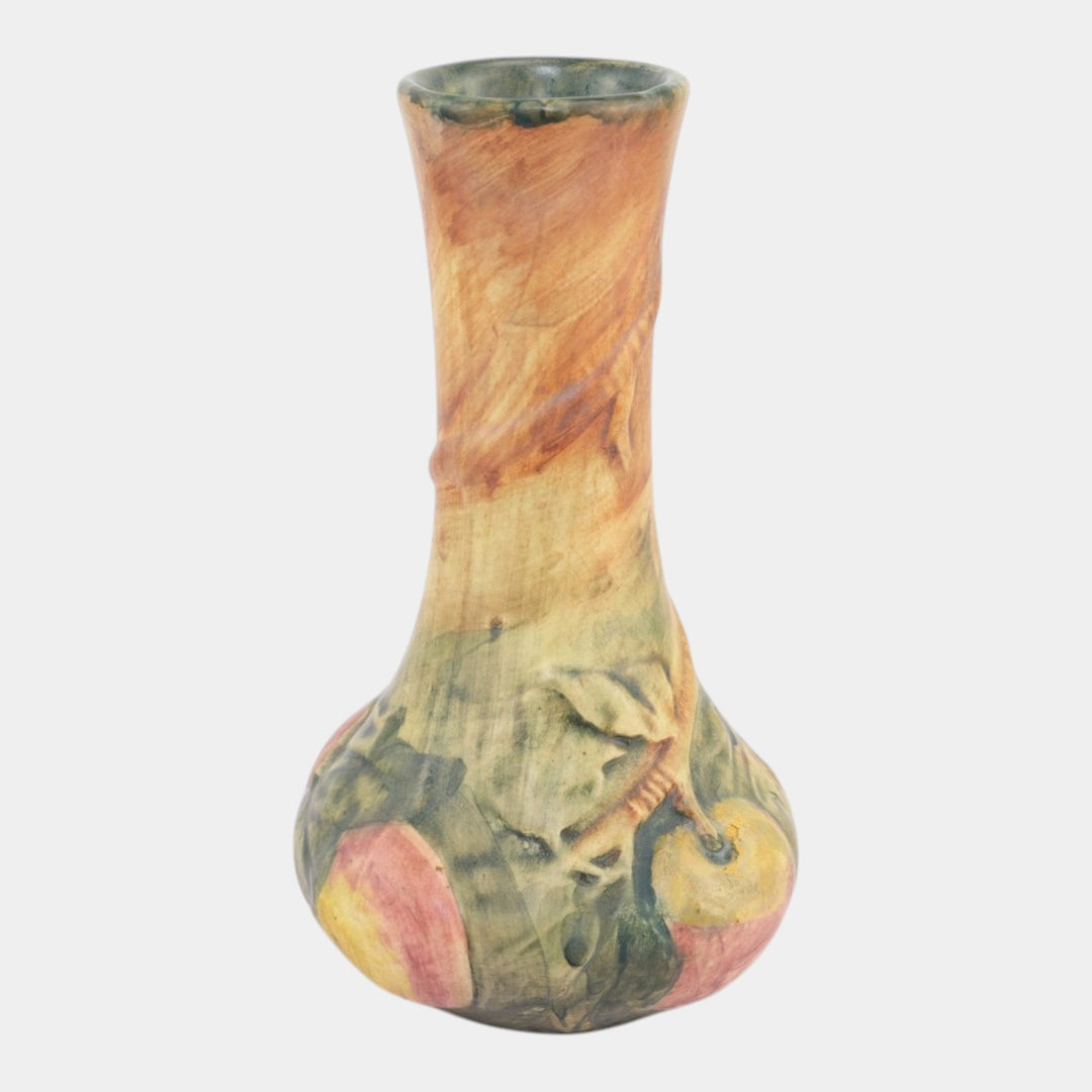 Weller Baldin 1915-20 Vintage Art Pottery Brown Green Red Apple Ceramic Bud Vase - Just Art Pottery