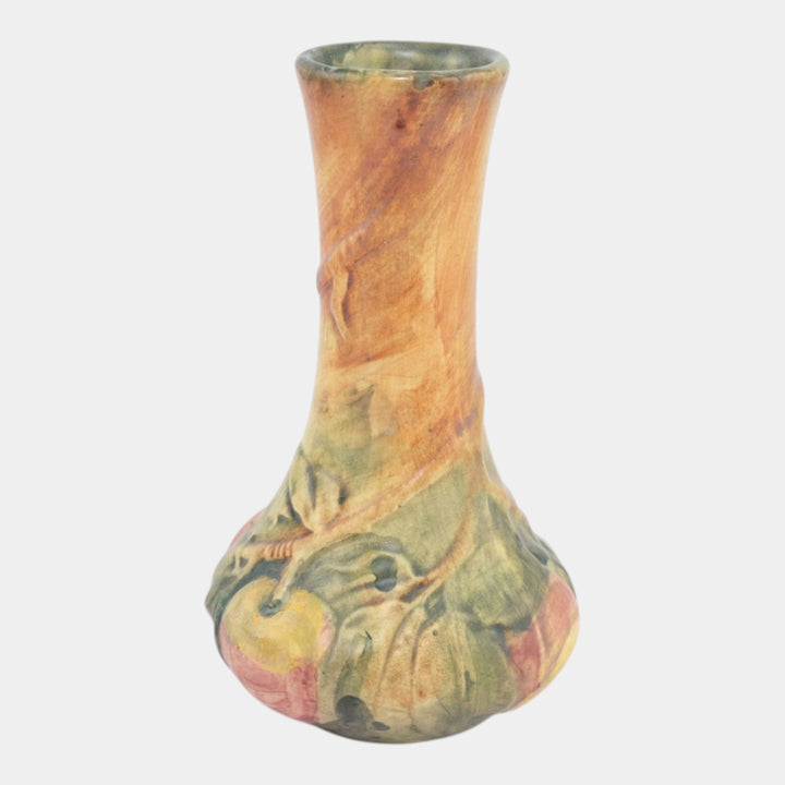 Weller Baldin 1915-20 Vintage Art Pottery Brown Green Red Apple Ceramic Bud Vase - Just Art Pottery