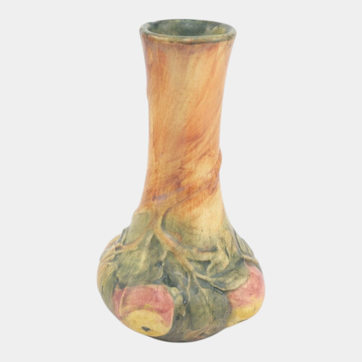 Weller Baldin 1915-20 Vintage Art Pottery Brown Green Red Apple Ceramic Bud Vase - Just Art Pottery