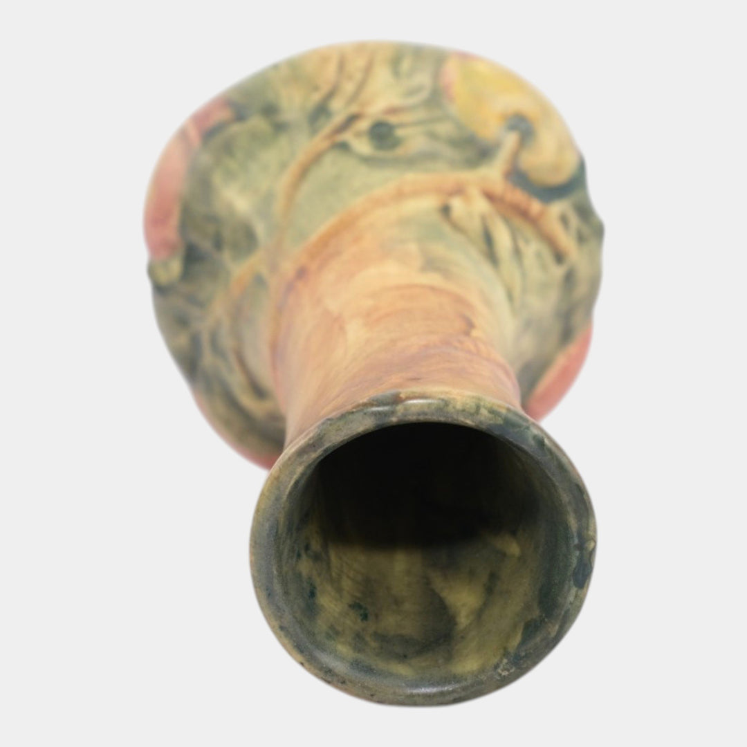 Weller Baldin 1915-20 Vintage Art Pottery Brown Green Red Apple Ceramic Bud Vase - Just Art Pottery