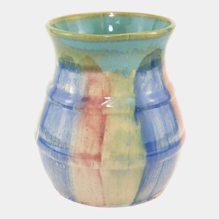 Hull Early Art Stoneware 1920s Vintage Art Pottery Green Red Ceramic Vase 40 - Just Art Pottery