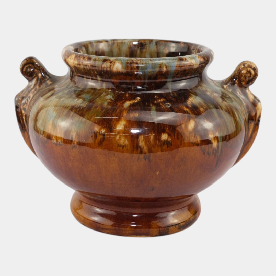 Brush McCoy 1930s Vintage Art Deco Pottery Brown Onyx Glaze Ceramic Urn Vase - Just Art Pottery