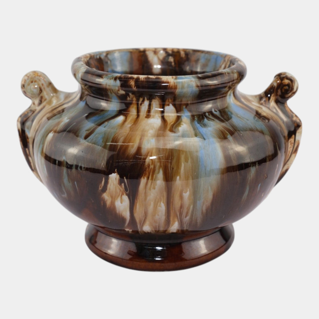 Brush McCoy 1930s Vintage Art Deco Pottery Brown Blue Onyx Glaze Urn Vase - Just Art Pottery