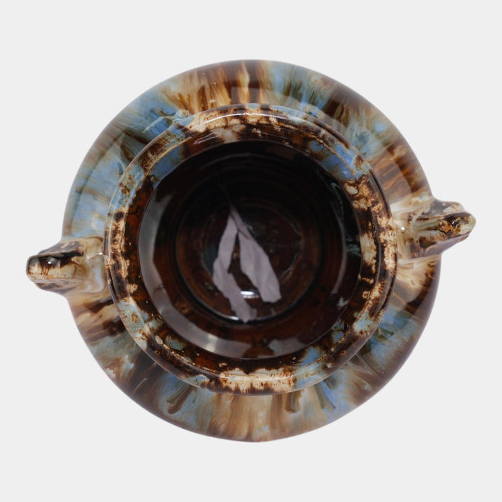 Brush McCoy 1930s Vintage Art Deco Pottery Brown Blue Onyx Glaze Urn Vase - Just Art Pottery